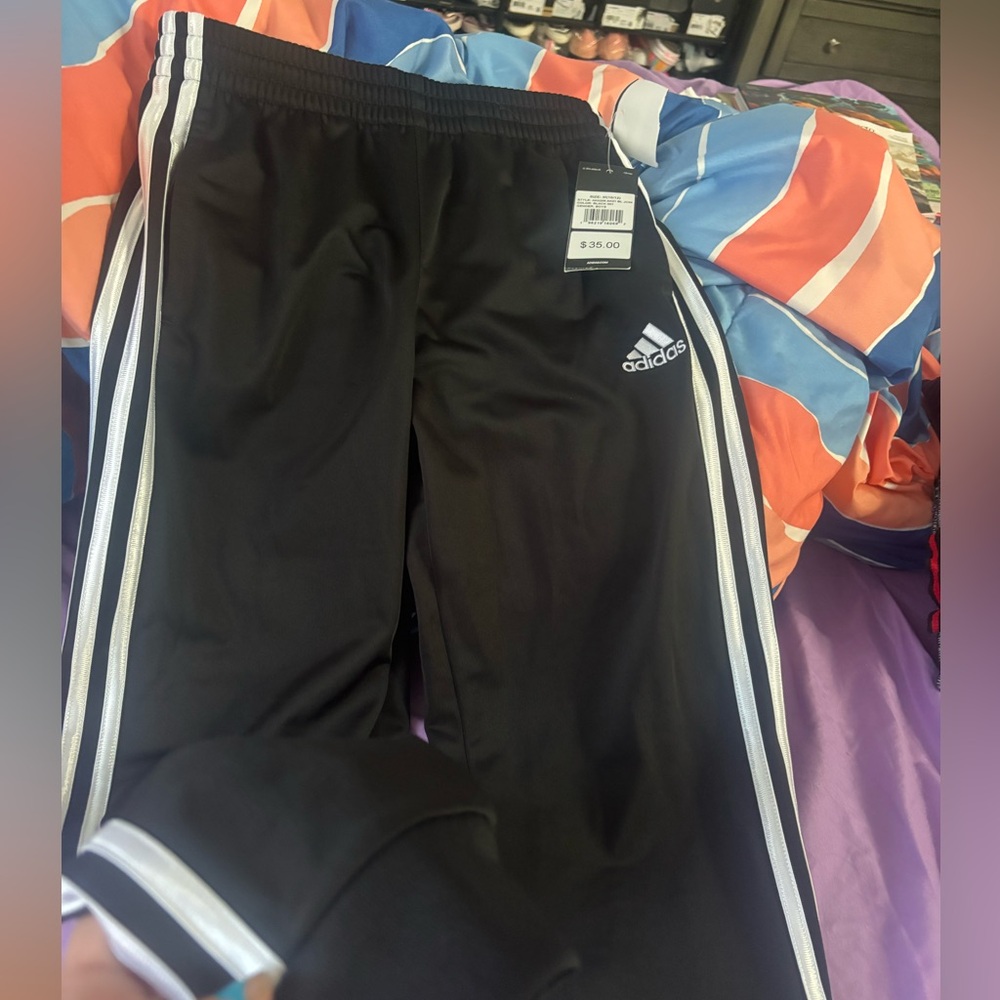 Adidas Kids Black Joggers with White Stripes